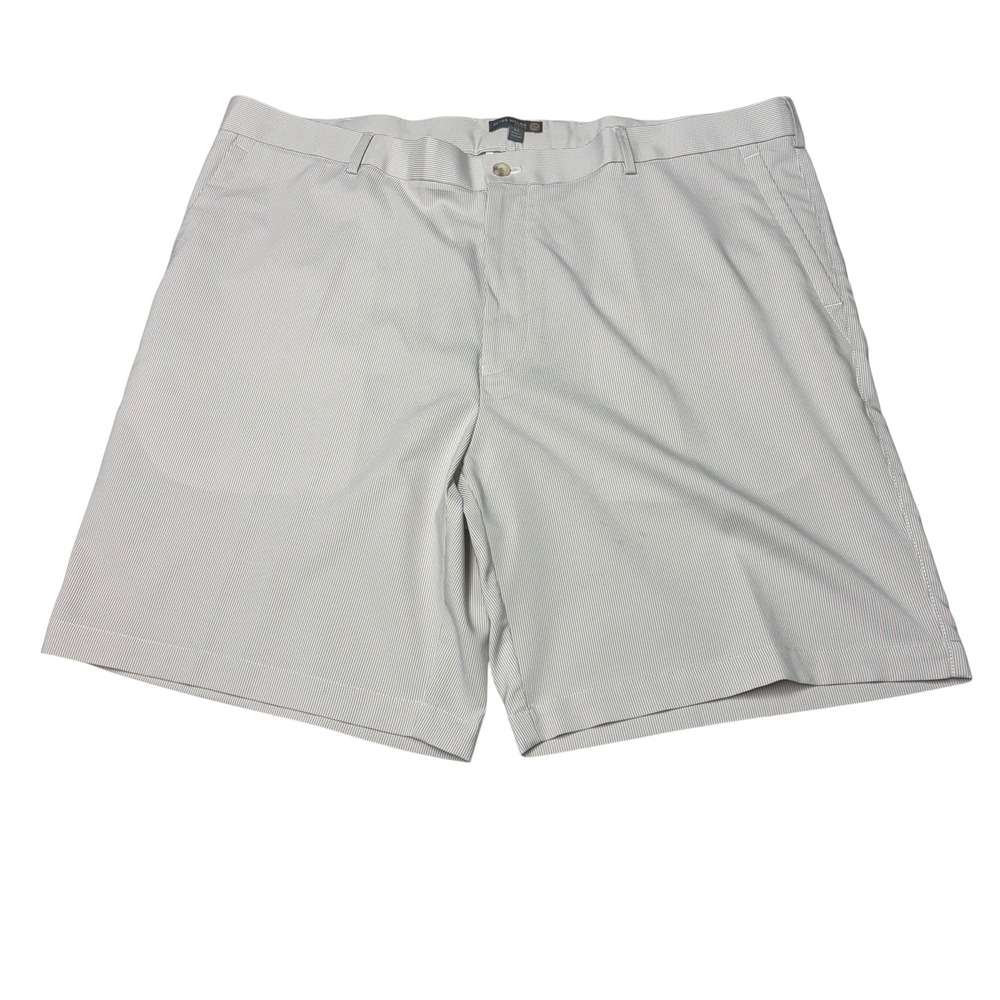 Peter Millar Crown Sport Mens 42X9 Golf Shorts Tan White Stripe Wicking MS18EB84